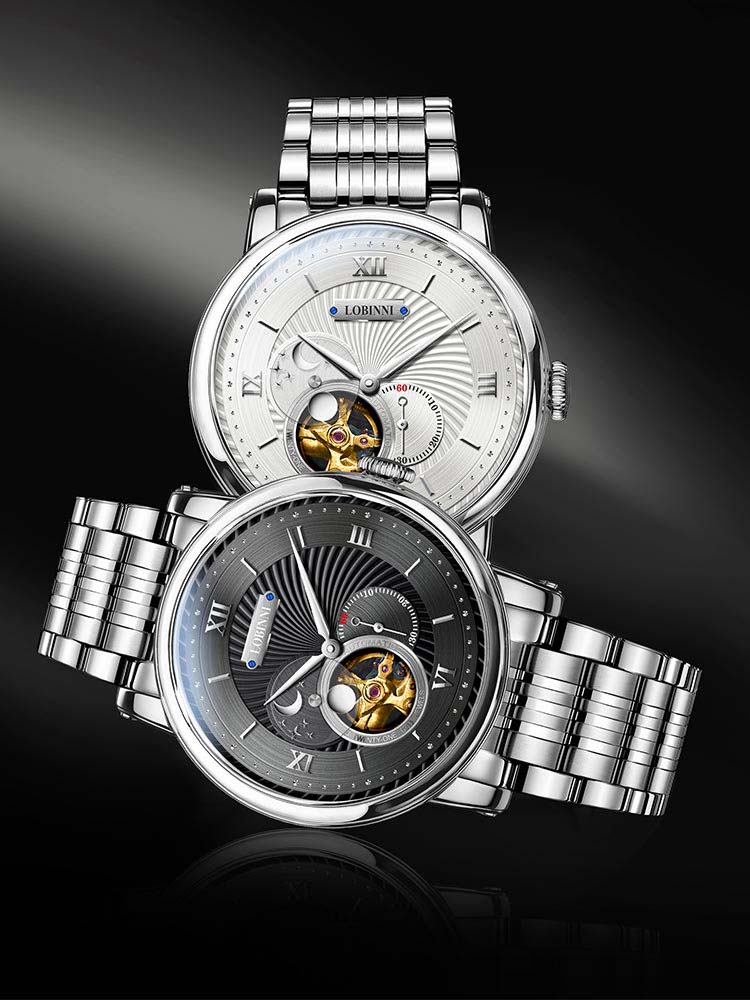 Lobinni Man Mechanical Wristwatches With Skeleton Dial 42mm.