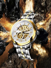Lobinni Waterproof Business Men Mechanical Watch With Skeleton Design 42mm.