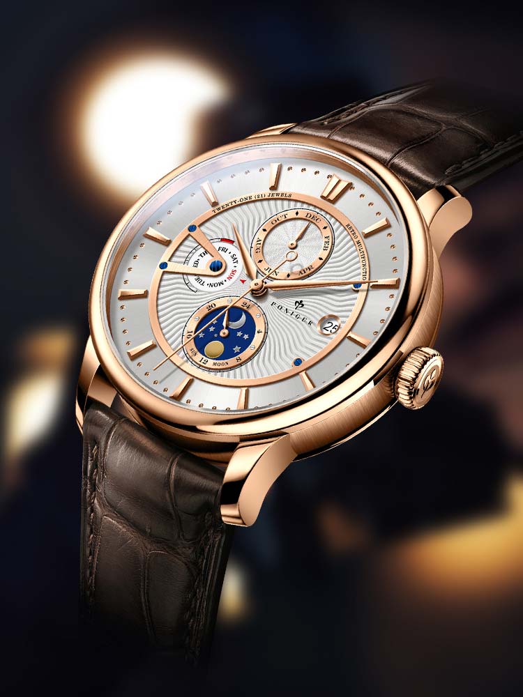 Poniger Multi Function Leather Watch Automatic 42mm.