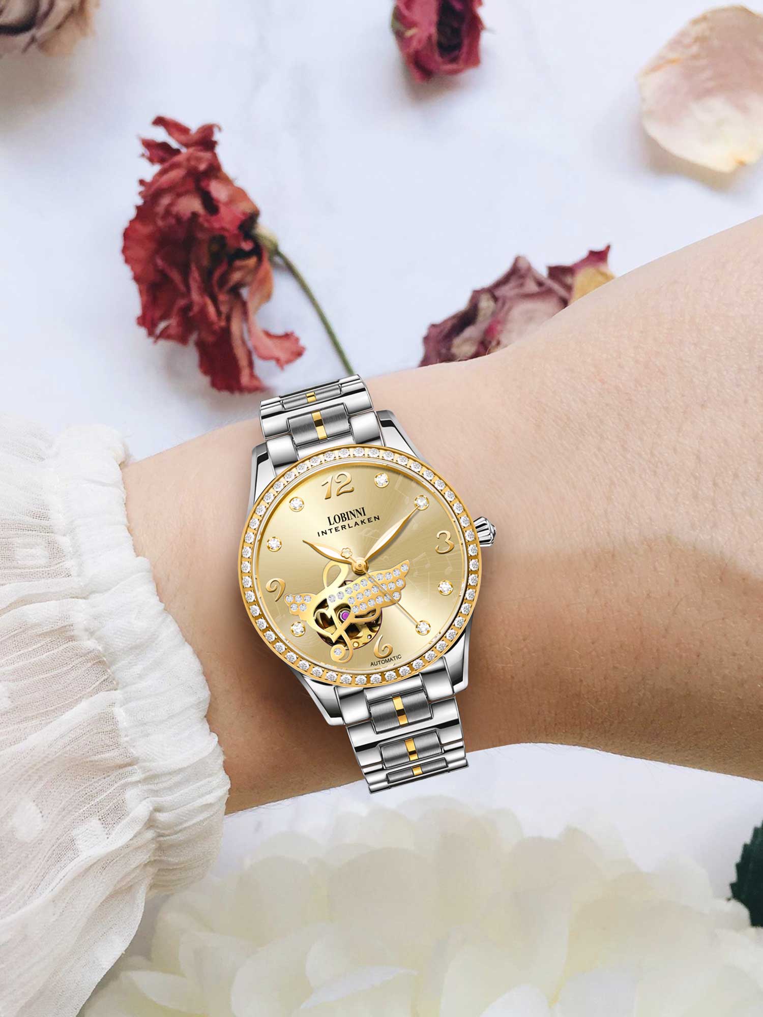 Lobinni Stainless Steel Ladies Fashion Wrist Watches 34mm.
