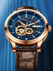 Lobinni Skeleton Design Leather Band Automatic Watch Mechanical 42mm.