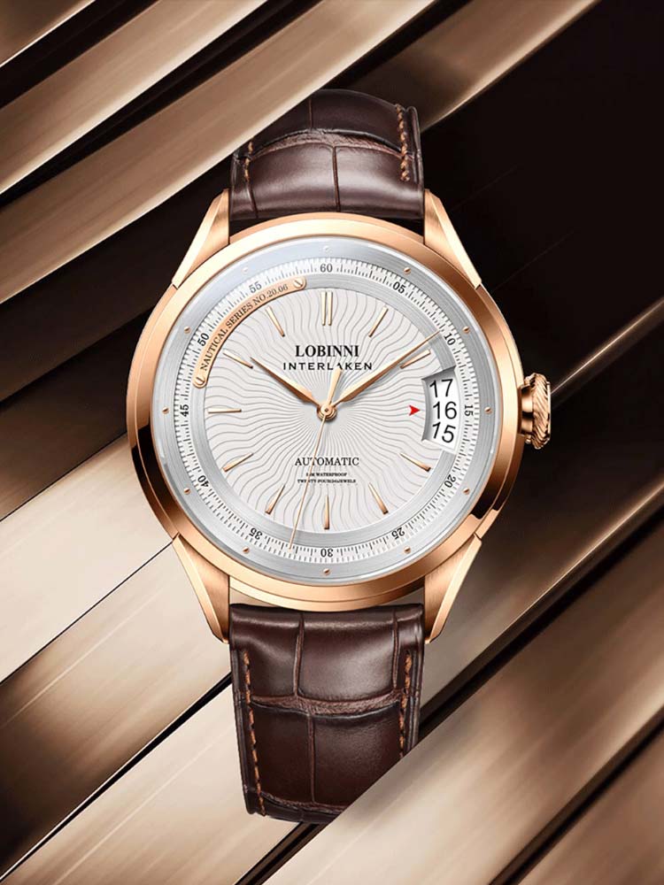 Lobinni Gentleman Leather Strap Men's Calendar Automatic Watch 43.5mm.