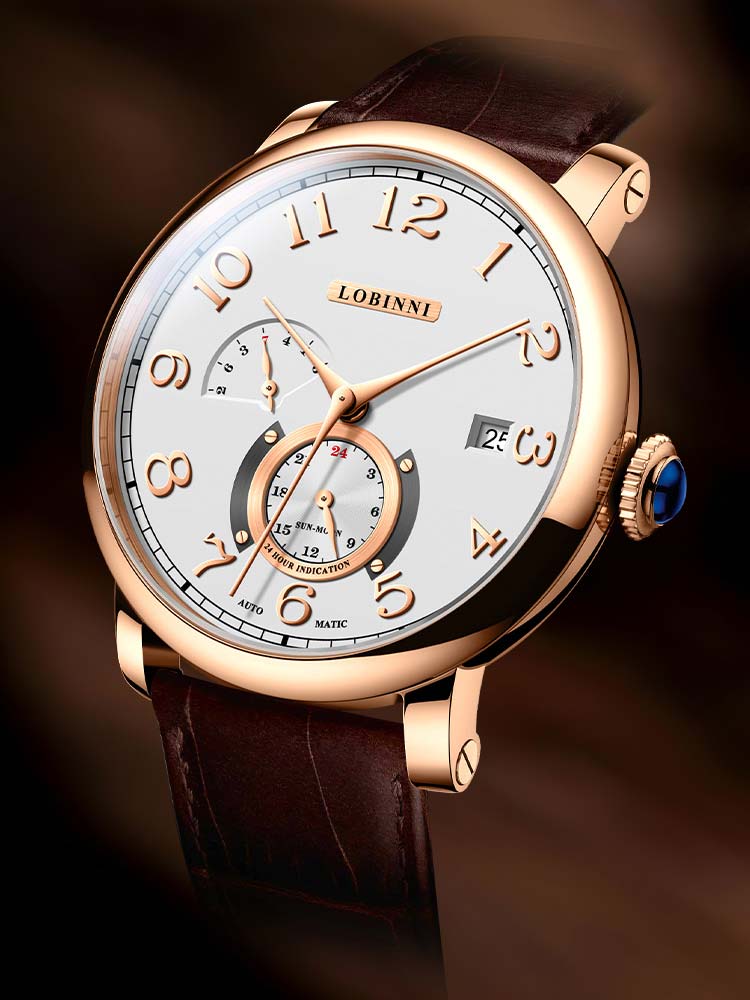 Lobinni Men Automatic Watches With Leather Strap 42mm.