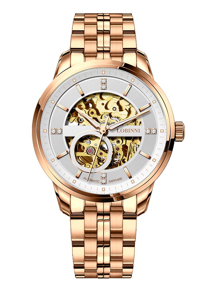 Lobinni Waterproof Business Men Mechanical Watch With Skeleton Design 42mm.
