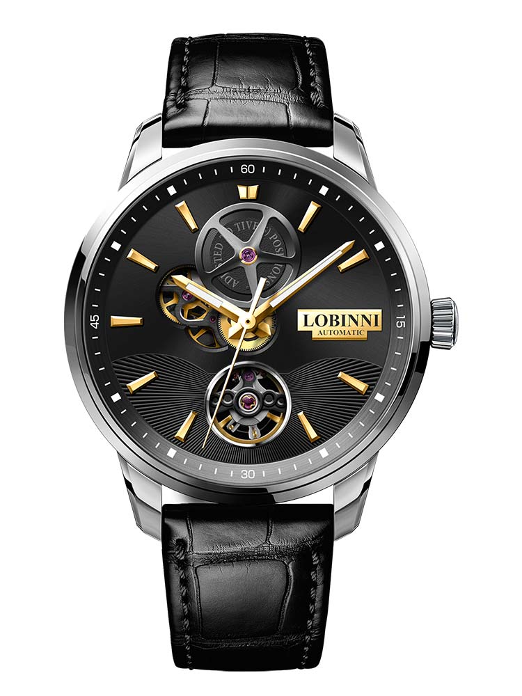 Lobinni Skeleton Men's  Leisure Leather Watches 42mm.