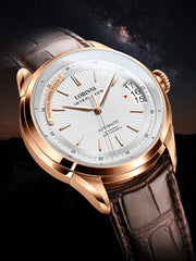 Lobinni Gentleman Leather Strap Men's Calendar Automatic Watch 43.5mm.