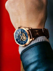 Lobinni Skeleton Design Leather Band Automatic Watch Mechanical 42mm.