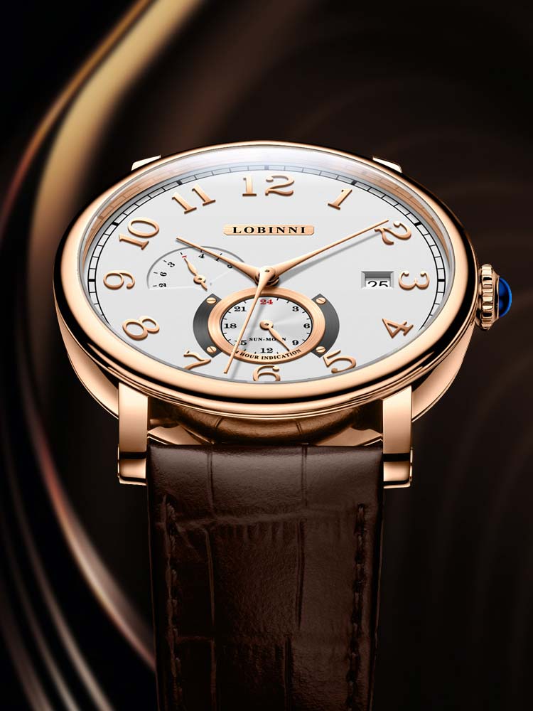 Lobinni Men Automatic Watches With Leather Strap 42mm.