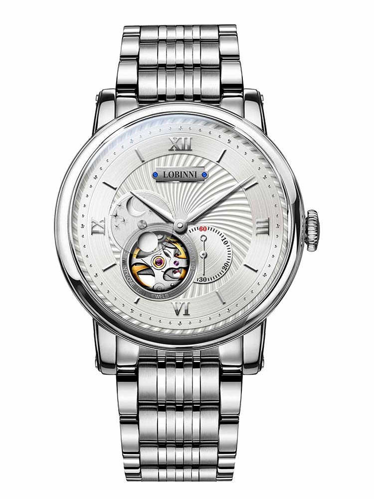 Lobinni Man Mechanical Wristwatches With Skeleton Dial 42mm.