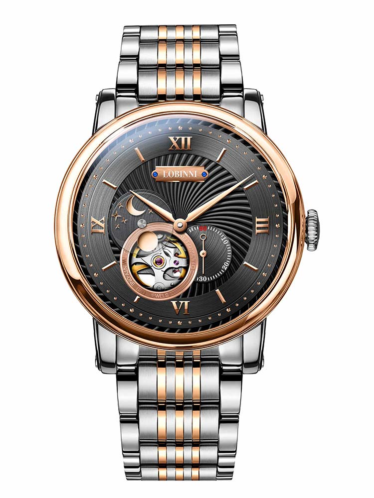 Lobinni Man Mechanical Wristwatches With Skeleton Dial 42mm.