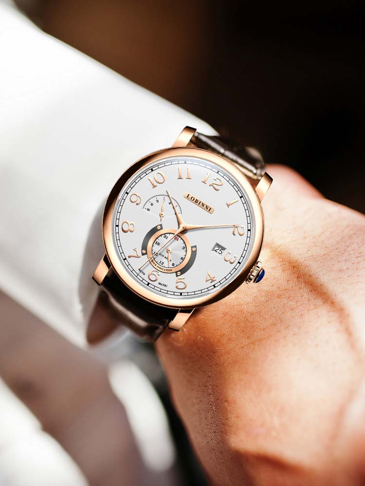 Lobinni Men Automatic Watches With Leather Strap 42mm.