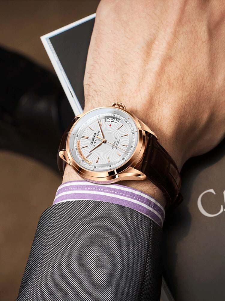 Lobinni Gentleman Leather Strap Men's Calendar Automatic Watch 43.5mm.