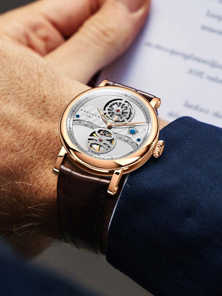Poniger Famous Brand Hollow Out Mechanical Watches 41mm.