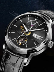 Lobinni Skeleton Men's  Leisure Leather Watches 42mm.