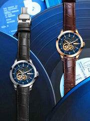 Lobinni Skeleton Design Leather Band Automatic Watch Mechanical 42mm.