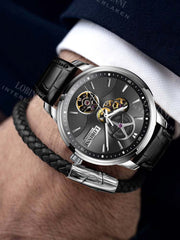 Lobinni Skeleton Men's  Leisure Leather Watches 42mm.