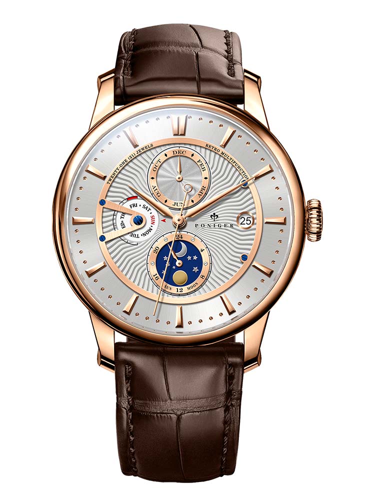 Poniger Multi Function Leather Watch Automatic 42mm.