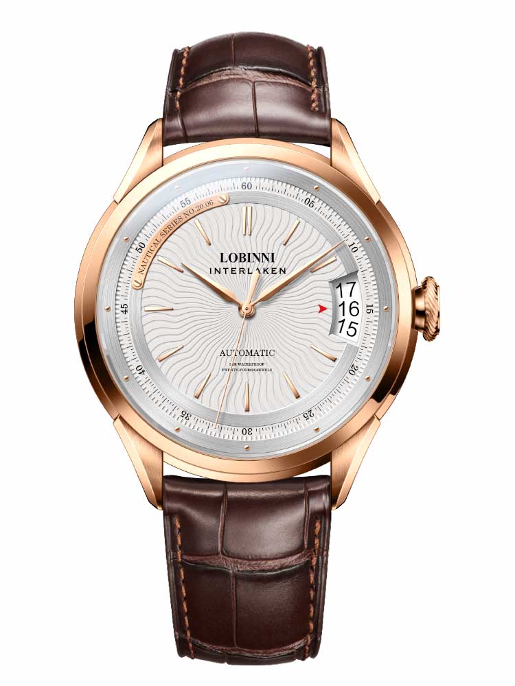 Lobinni Gentleman Leather Strap Men's Calendar Automatic Watch 43.5mm.