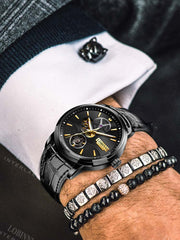Lobinni Skeleton Men's  Leisure Leather Watches 42mm.