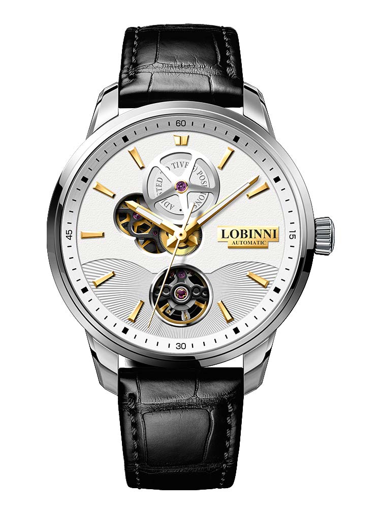 Lobinni Skeleton Men's  Leisure Leather Watches 42mm.