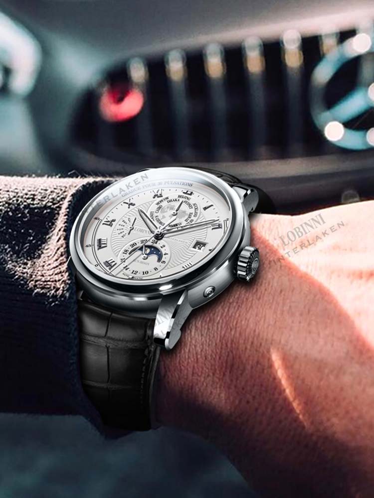 Lobinni Leather Strap Automatic Watch Branded 41.5mm.