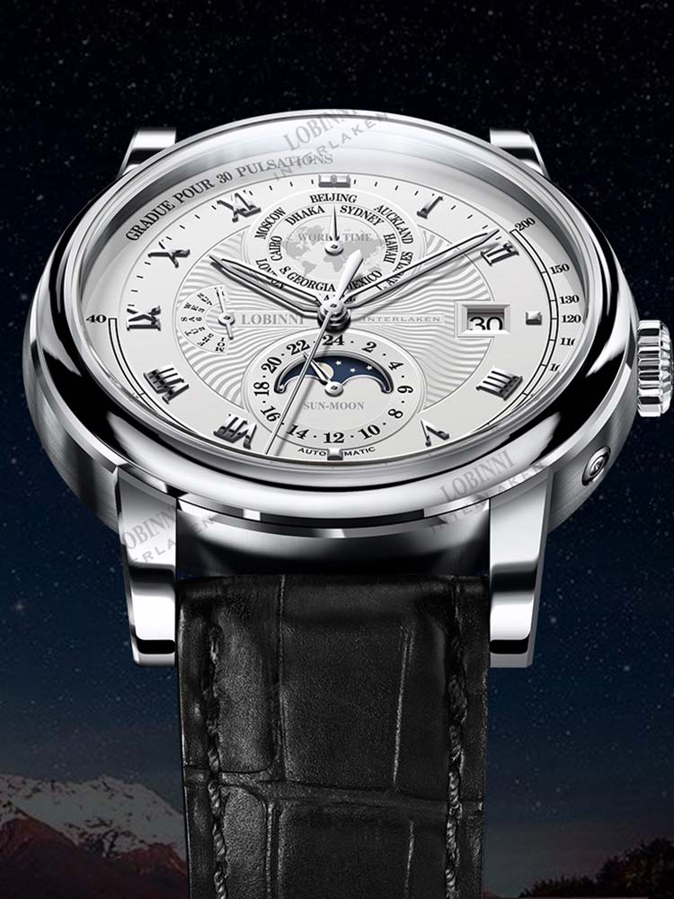 Lobinni Leather Strap Automatic Watch Branded 41.5mm.