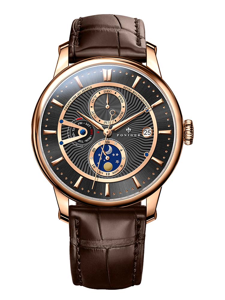 Poniger Multi Function Leather Watch Automatic 42mm.