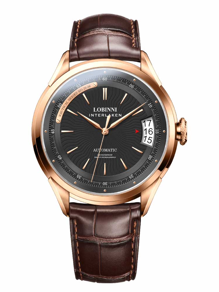 Lobinni Gentleman Leather Strap Men's Calendar Automatic Watch 43.5mm.