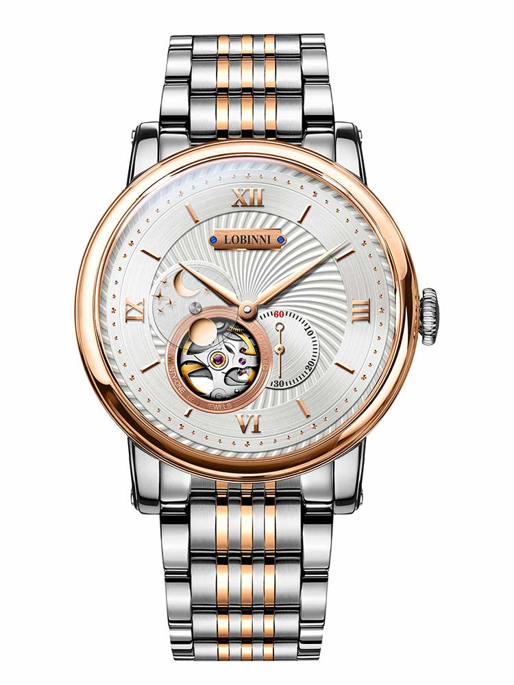 Lobinni Man Mechanical Wristwatches With Skeleton Dial 42mm.