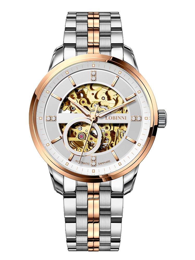 Lobinni Waterproof Business Men Mechanical Watch With Skeleton Design 42mm.