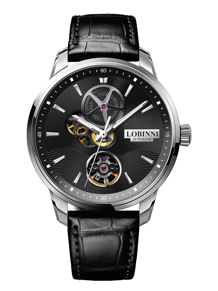 Lobinni Skeleton Men's  Leisure Leather Watches 42mm.