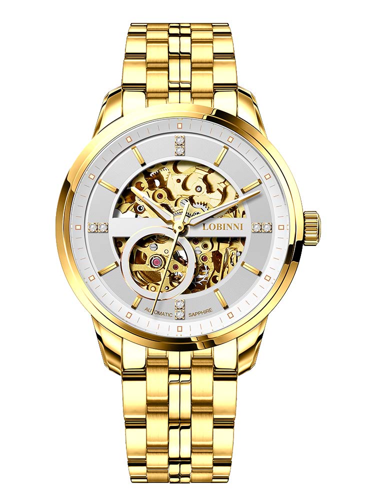Lobinni Waterproof Business Men Mechanical Watch With Skeleton Design 42mm.