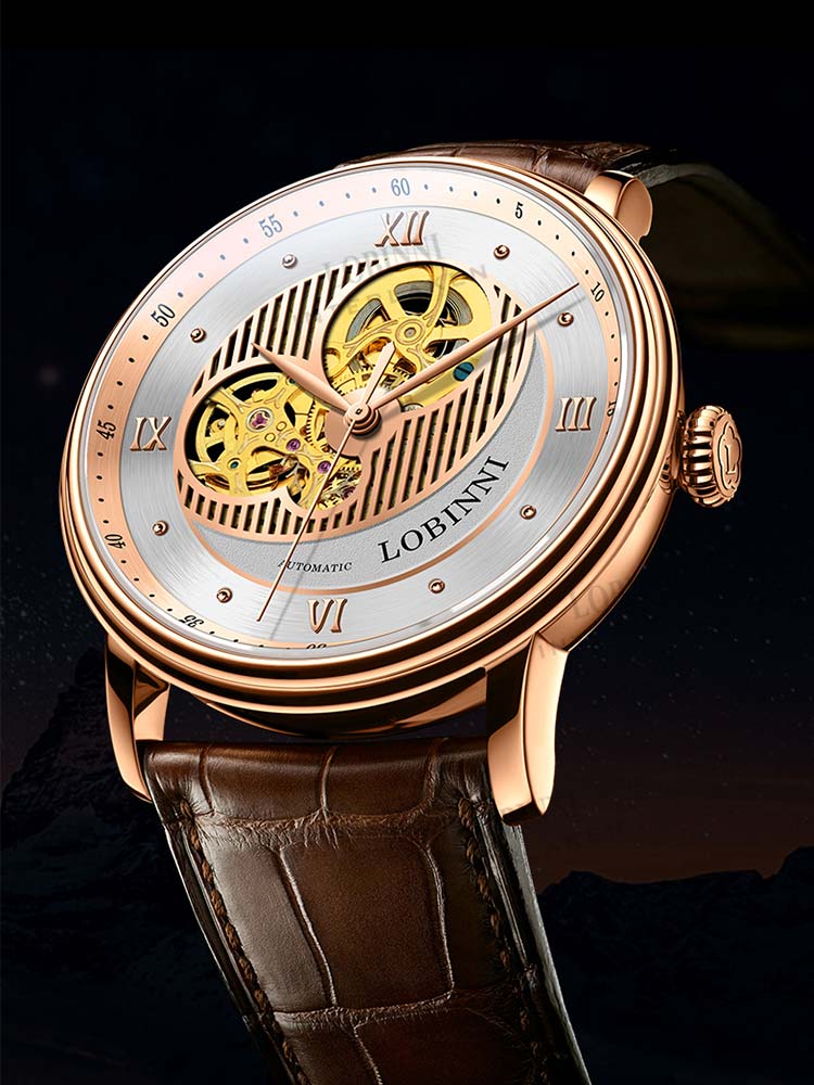 Lobinni Fashion Skeleton Dial Mens Wristwatches 40mm.