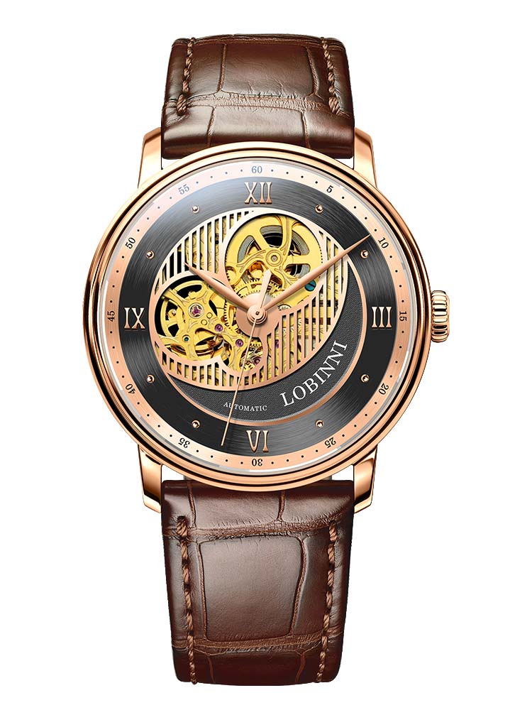 Lobinni Fashion Skeleton Dial Mens Wristwatches 40mm.