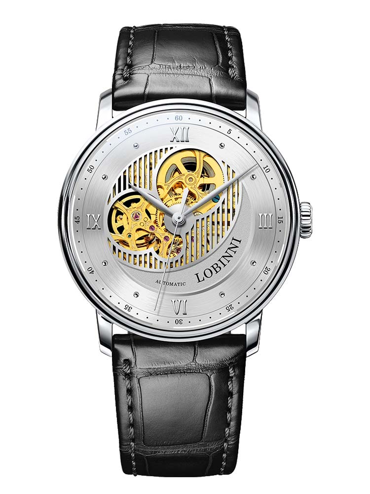 Lobinni Fashion Skeleton Dial Mens Wristwatches 40mm.