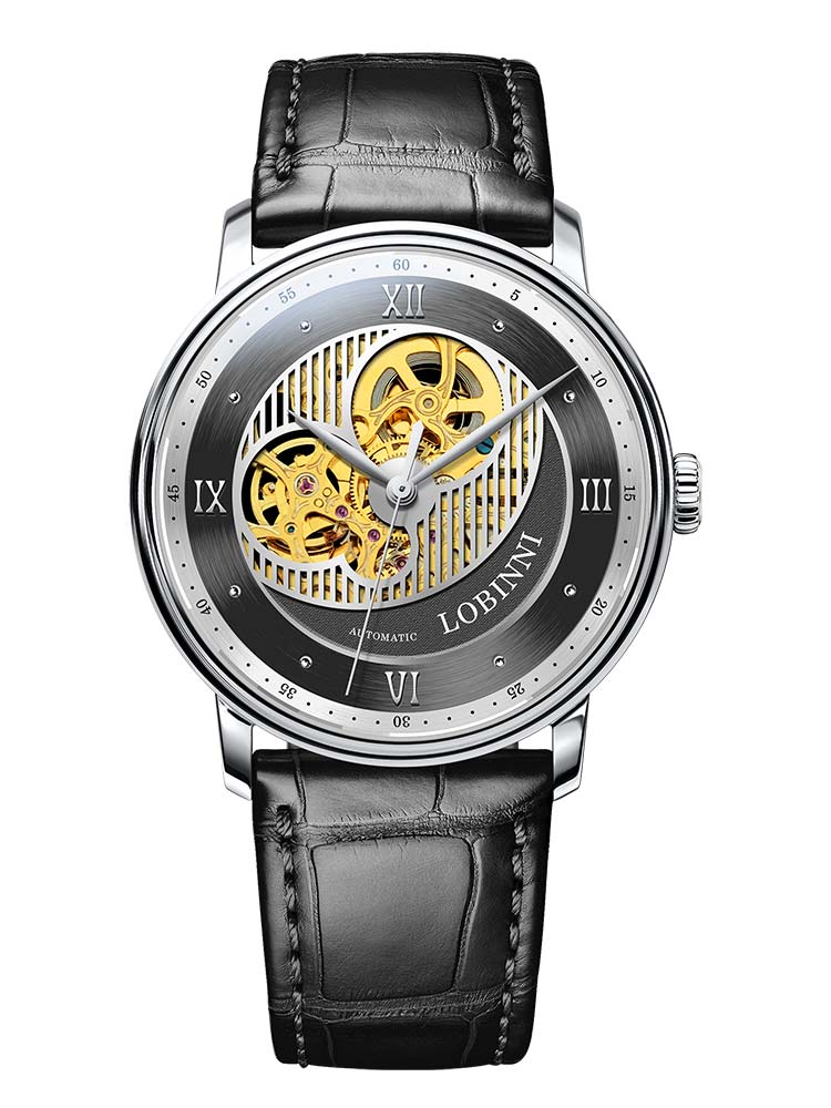 Lobinni Fashion Skeleton Dial Mens Wristwatches 40mm.