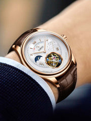 Lobinni Leather Tourbillion Wristwatches For Men 41mm.