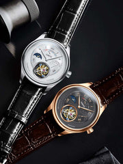 Lobinni Leather Tourbillion Wristwatches For Men 41mm.