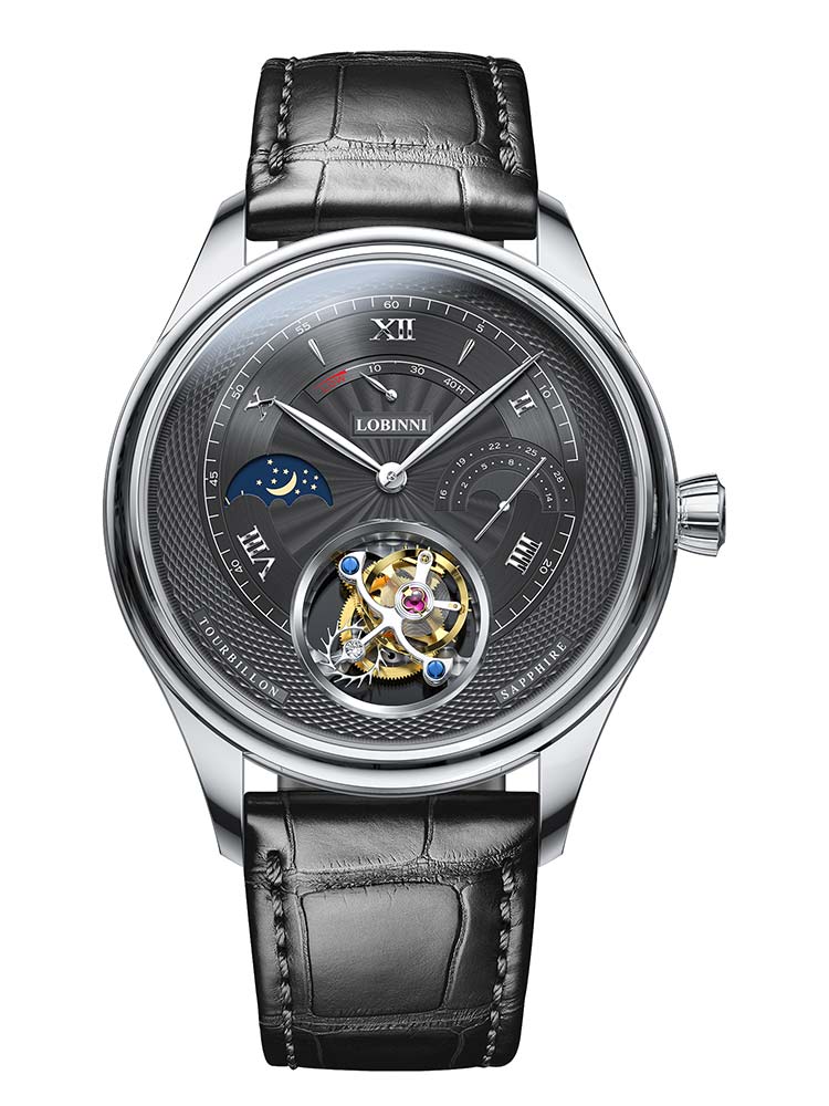 Lobinni Leather Tourbillion Wristwatches For Men 41mm.