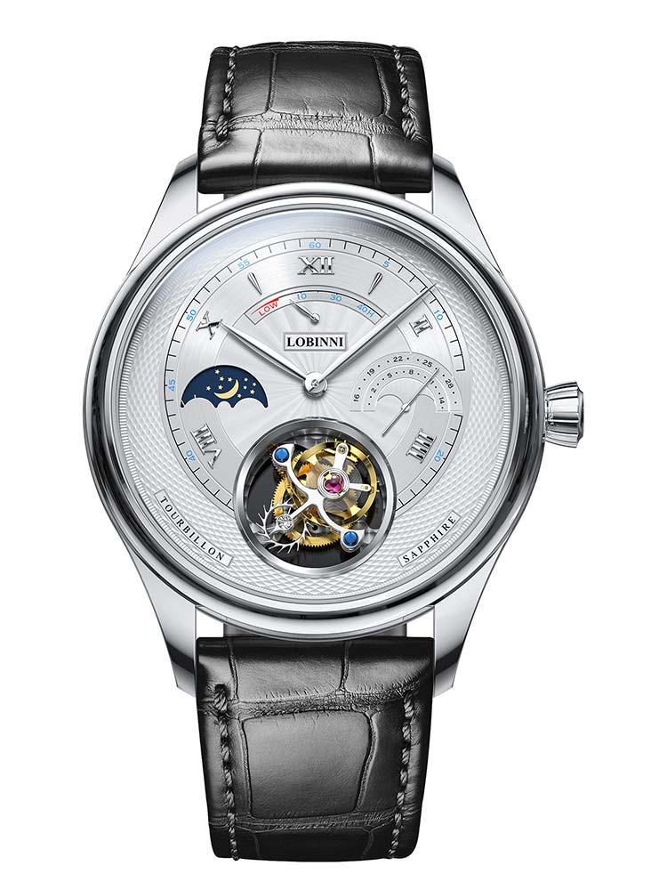 Lobinni Leather Tourbillion Wristwatches For Men 41mm.