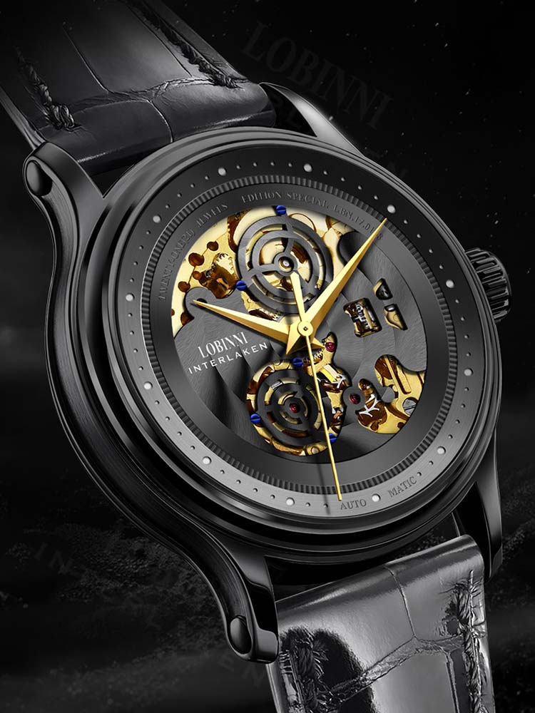 Lobinni Men's Skeleton Design Wrist Watches 41.5mm.
