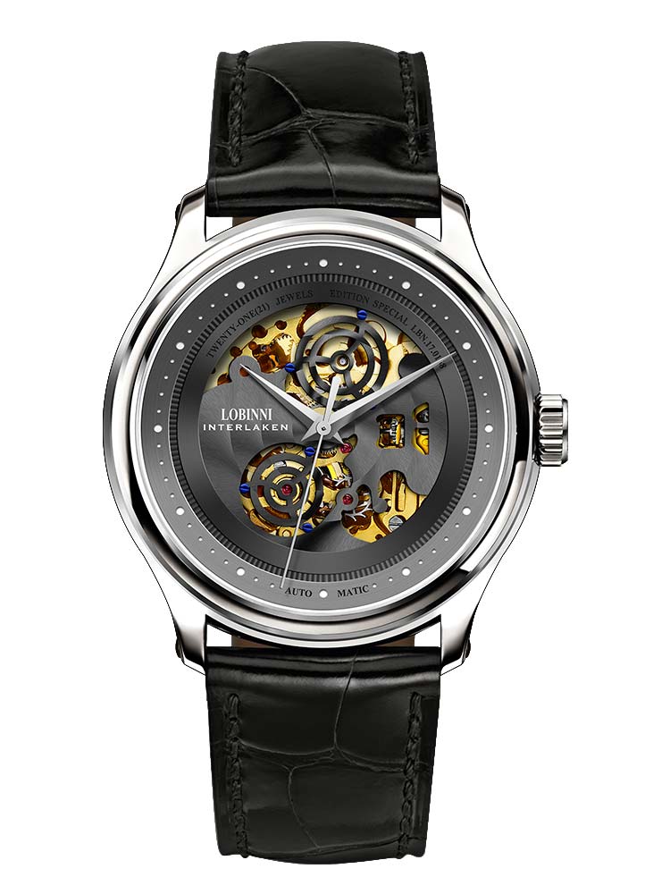 Lobinni Men's Skeleton Design Wrist Watches 41.5mm.