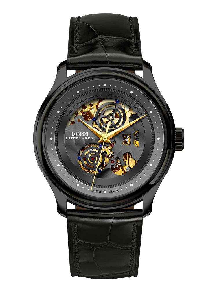 Lobinni Men's Skeleton Design Wrist Watches 41.5mm.
