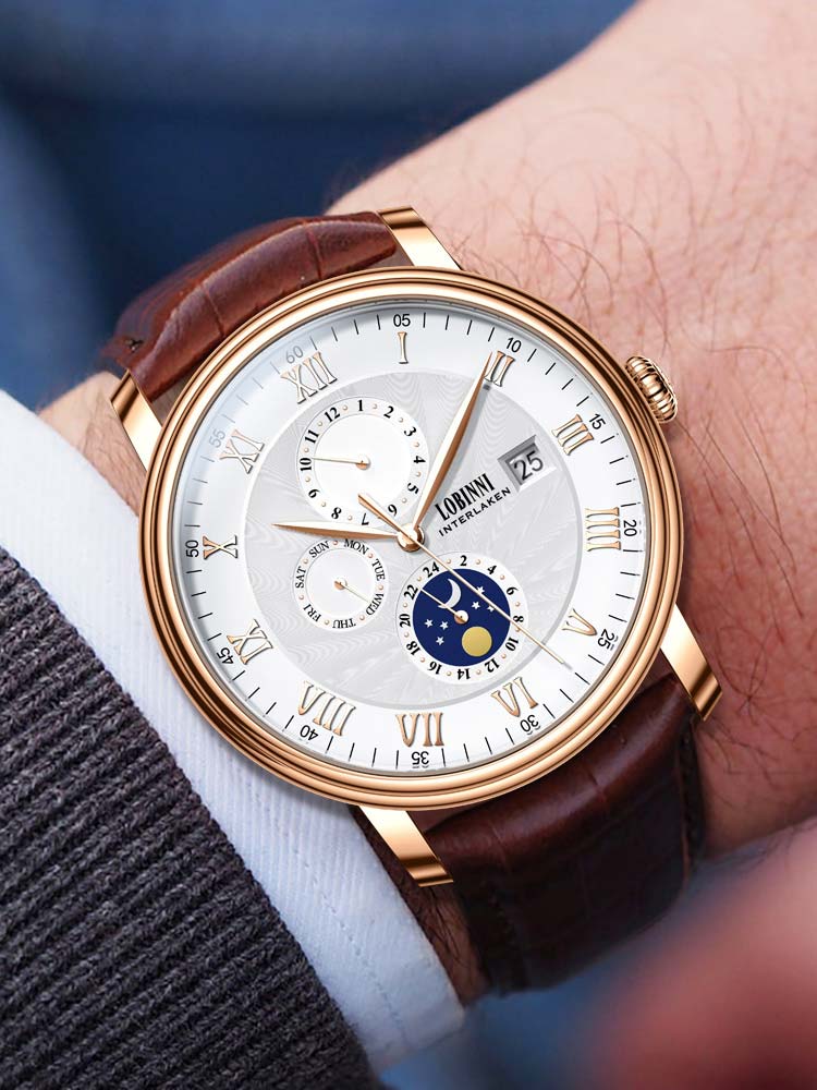 Lobinni Multi-function 24 Hours Mechanical Wrist Watches 40mm.