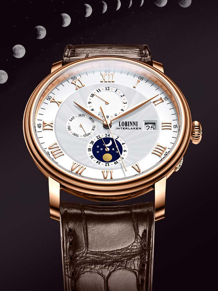 Lobinni Multi-function 24 Hours Mechanical Wrist Watches 40mm.