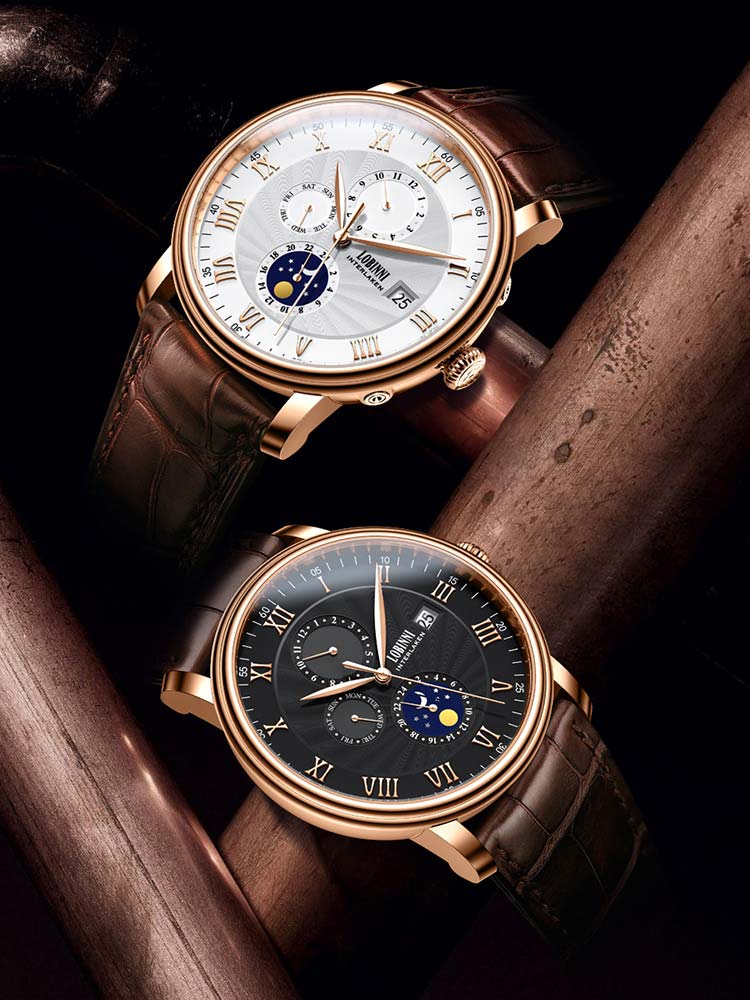 Lobinni Multi-function 24 Hours Mechanical Wrist Watches 40mm.