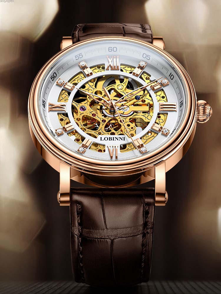 Lobinni Skeleton Design Mens Automatic Movement Watch 41mm.