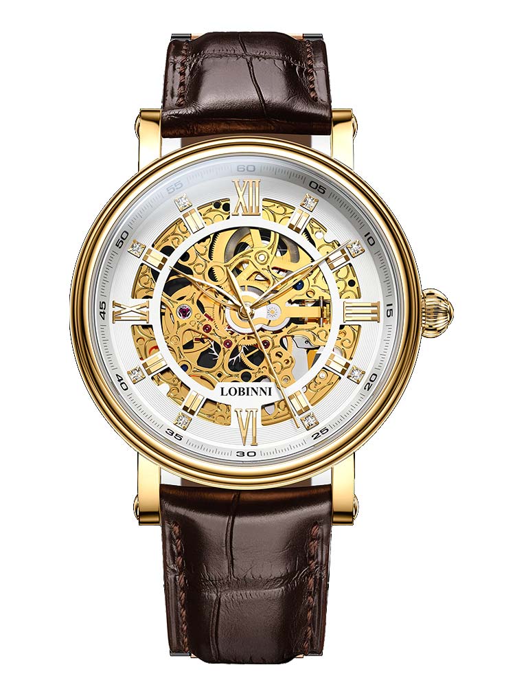 Lobinni Skeleton Design Mens Automatic Movement Watch 41mm.