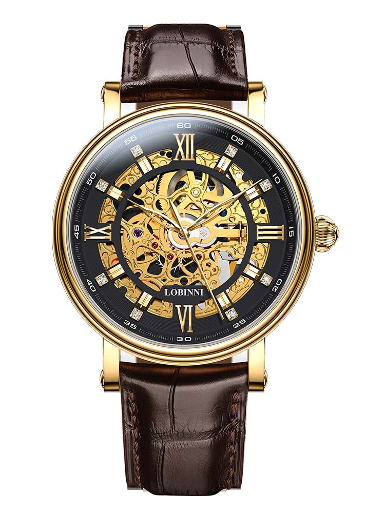 Lobinni Skeleton Design Mens Automatic Movement Watch 41mm.