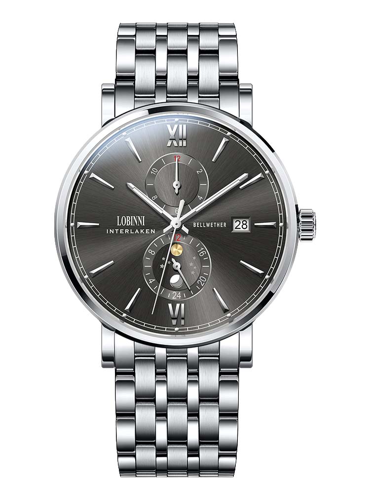 Lobinni Stainless Steel Waterproof Mechanical Wrist Watch 41mm.
